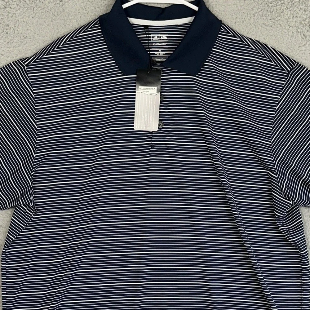 NEW Adidas Golf Polo Shirt Mens XL Navy White Stripe Climalite Performance Rugby